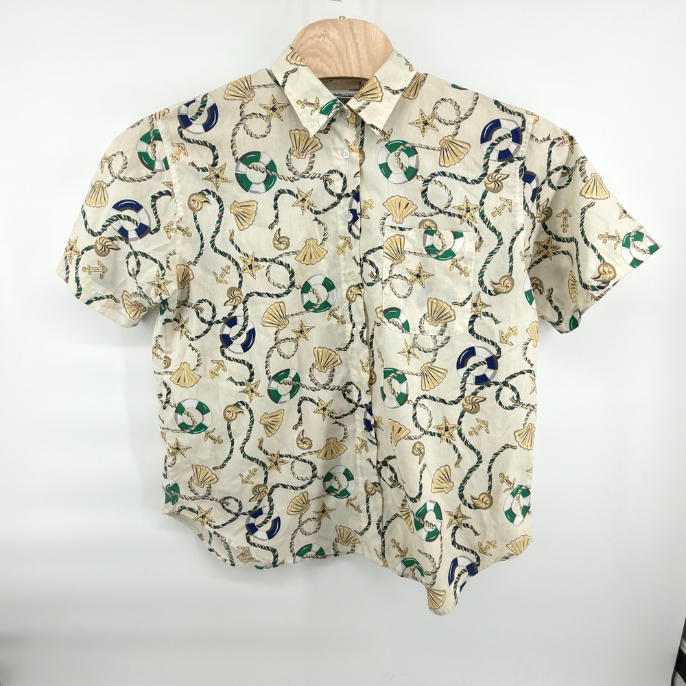 VTG Cabin Creek Woman Nautical Shirt 16W Blouse Short Sleeve Anchor Rope Coastal